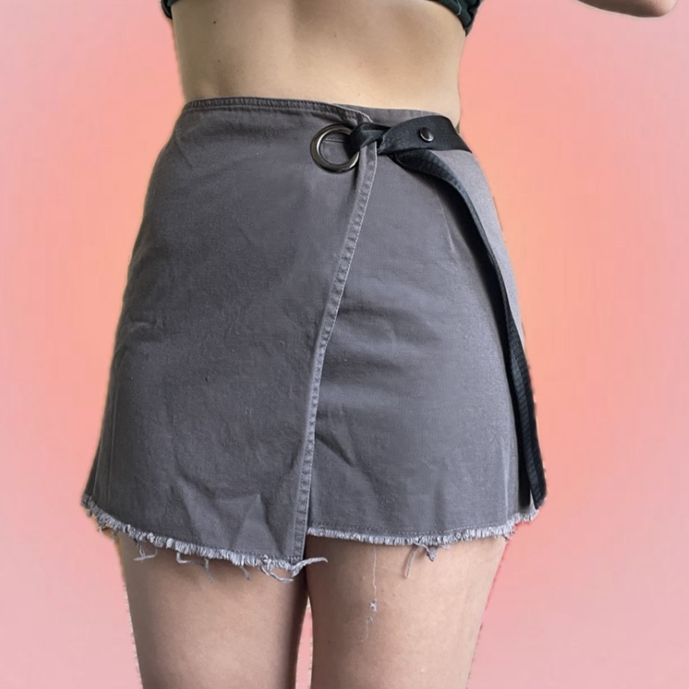Carmar Gray Wrap Mini Skirt with Ring Belt